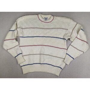 Private Club Vintage Men's Sweater White Striped Crew Neck Pullover Size XL